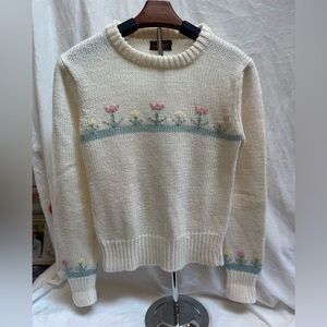 Vintage Cream Floral Knit Sweater